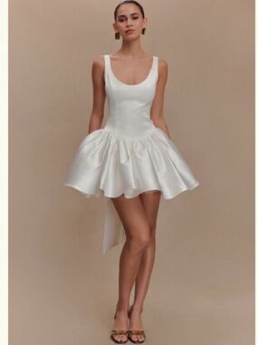 MESHKI Felicia Satin Mini Dress With Bow - White
